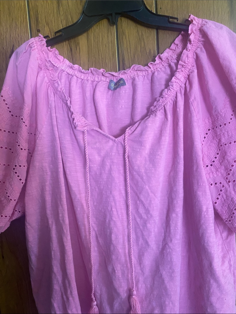 Style & Co. Pink Eyelet Puff Sleeve Peasant Blouse - Picture 3 of 3